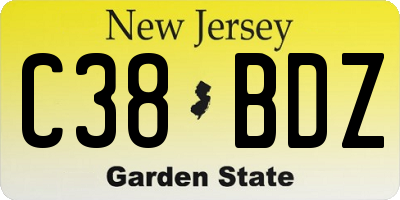 NJ license plate C38BDZ