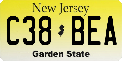 NJ license plate C38BEA