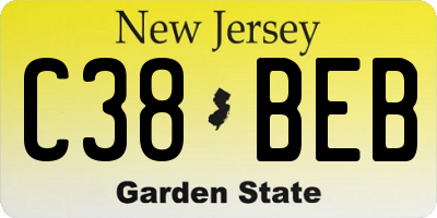 NJ license plate C38BEB