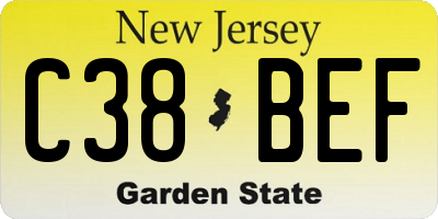 NJ license plate C38BEF