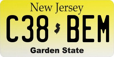 NJ license plate C38BEM