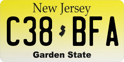 NJ license plate C38BFA