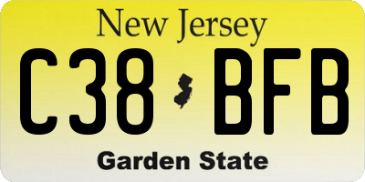 NJ license plate C38BFB