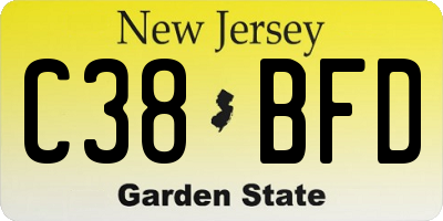 NJ license plate C38BFD