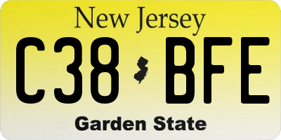 NJ license plate C38BFE