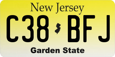 NJ license plate C38BFJ