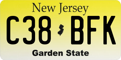 NJ license plate C38BFK