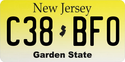NJ license plate C38BFO