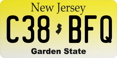 NJ license plate C38BFQ