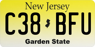 NJ license plate C38BFU