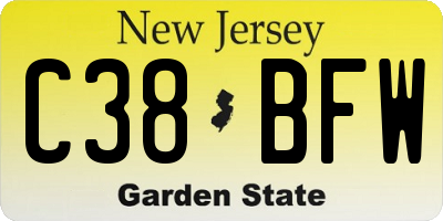 NJ license plate C38BFW