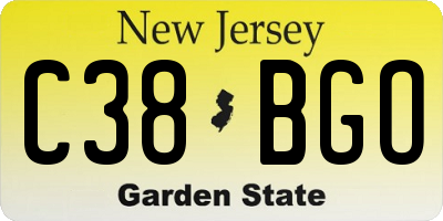 NJ license plate C38BGO