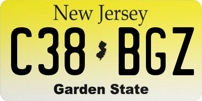 NJ license plate C38BGZ