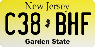 NJ license plate C38BHF