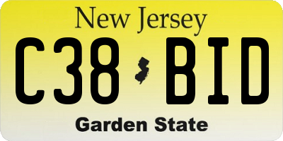 NJ license plate C38BID