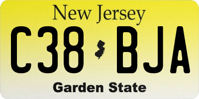 NJ license plate C38BJA