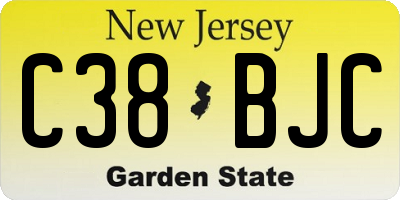 NJ license plate C38BJC