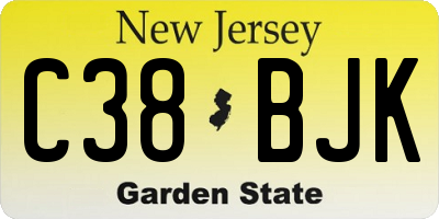 NJ license plate C38BJK