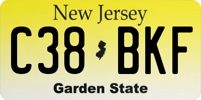 NJ license plate C38BKF