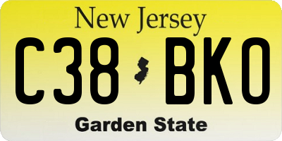 NJ license plate C38BKO