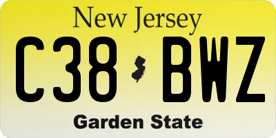 NJ license plate C38BWZ