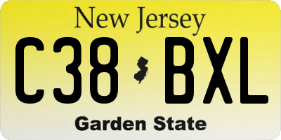 NJ license plate C38BXL