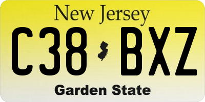 NJ license plate C38BXZ