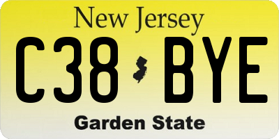 NJ license plate C38BYE