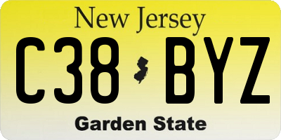 NJ license plate C38BYZ
