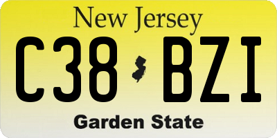 NJ license plate C38BZI