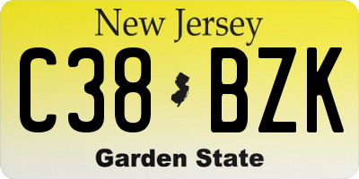 NJ license plate C38BZK