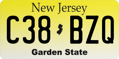 NJ license plate C38BZQ