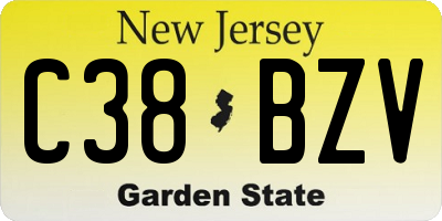 NJ license plate C38BZV