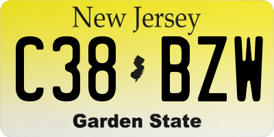 NJ license plate C38BZW