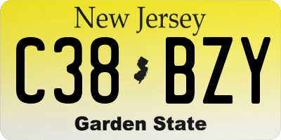 NJ license plate C38BZY