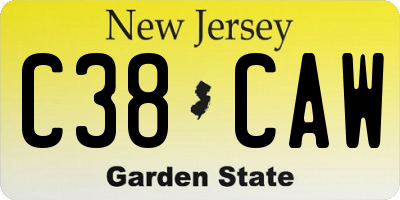 NJ license plate C38CAW