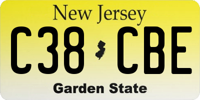 NJ license plate C38CBE