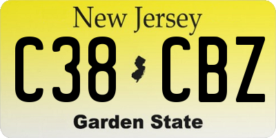 NJ license plate C38CBZ