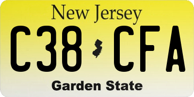 NJ license plate C38CFA