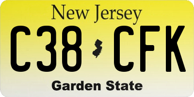 NJ license plate C38CFK