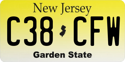 NJ license plate C38CFW