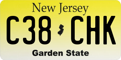 NJ license plate C38CHK