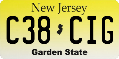 NJ license plate C38CIG