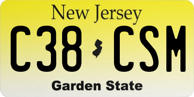 NJ license plate C38CSM