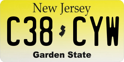 NJ license plate C38CYW