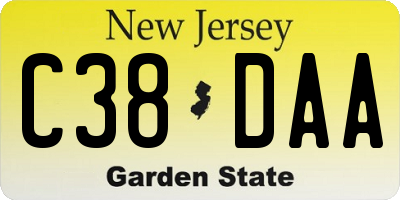 NJ license plate C38DAA