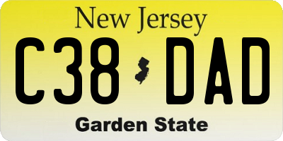 NJ license plate C38DAD