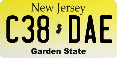 NJ license plate C38DAE