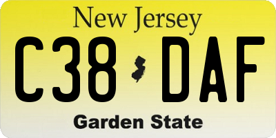 NJ license plate C38DAF