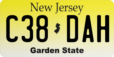 NJ license plate C38DAH